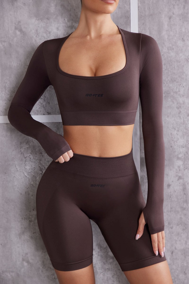 Bo+Tee Instinct Long Sleeve Crop Top Marrones | AVYZ92380