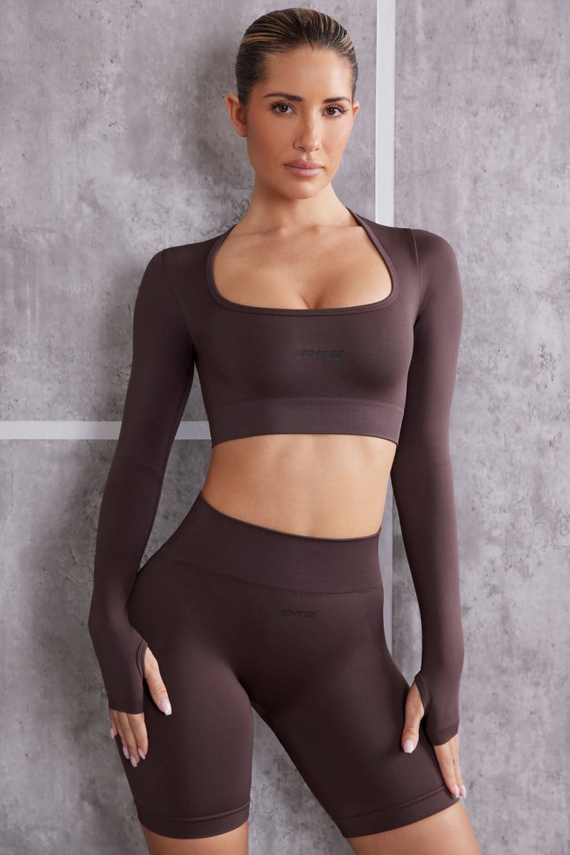 Bo+Tee Instinct Long Sleeve Crop Top Marrones | AVYZ92380