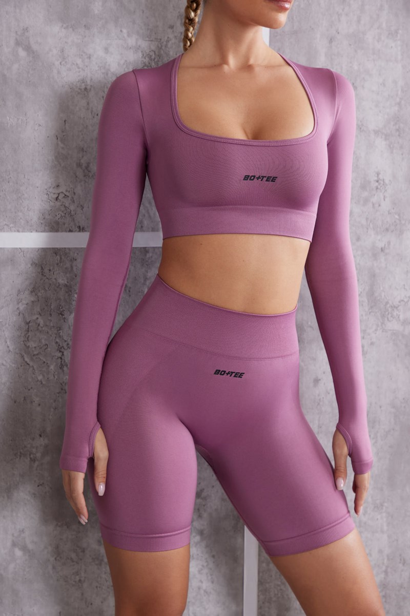 Bo+Tee Instinct Long Sleeve Crop Top Mauve | AJCU35084