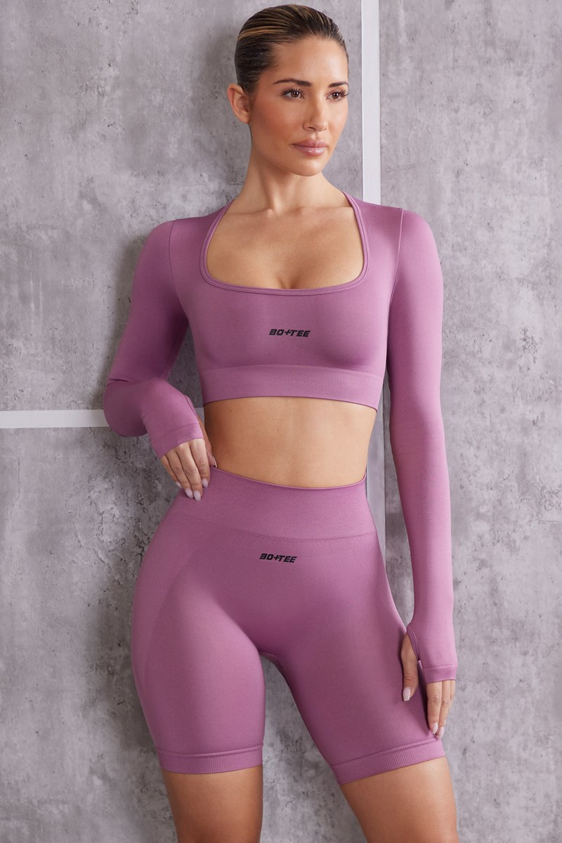 Bo+Tee Instinct Long Sleeve Crop Top Mauve | AJCU35084