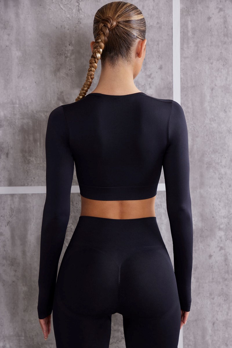 Bo+Tee Instinct Long Sleeve Crop Top Negras | UZGB65324