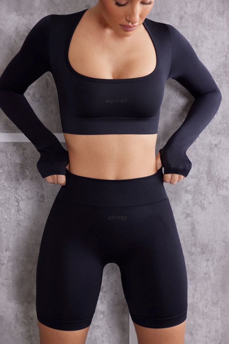 Bo+Tee Instinct Long Sleeve Crop Top Negras | UZGB65324