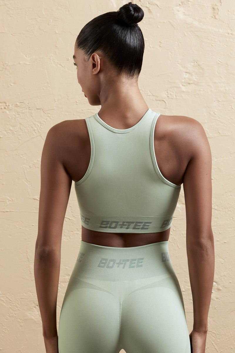 Bo+Tee Knockout Seamless Racerback Crop Top Sage | SLXZ71503