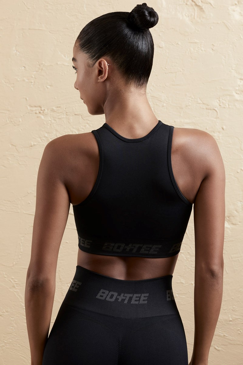 Bo+Tee Knockout Seamless Racerback Crop Top Negras | SOFD57892