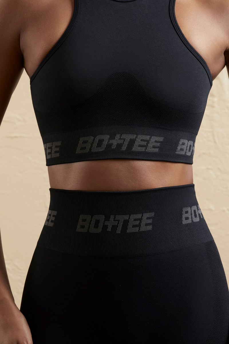 Bo+Tee Knockout Seamless Racerback Crop Top Negras | SOFD57892