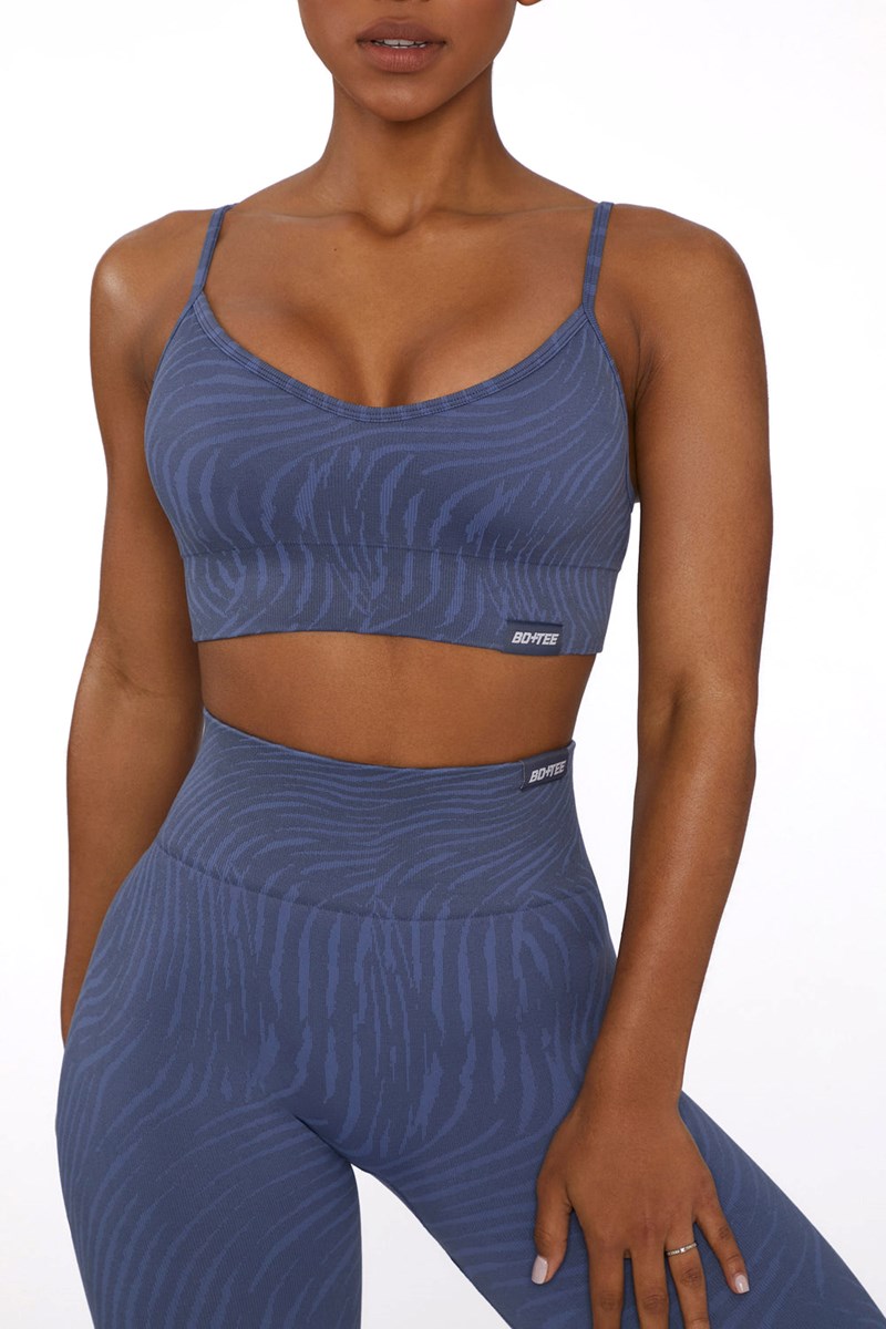 Bo+Tee Limitless Zebra Seamless Scoop Neck Sports Bra Indigo | HTCD73160