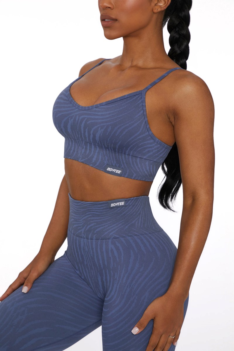 Bo+Tee Limitless Zebra Seamless Scoop Neck Sports Bra Indigo | HTCD73160