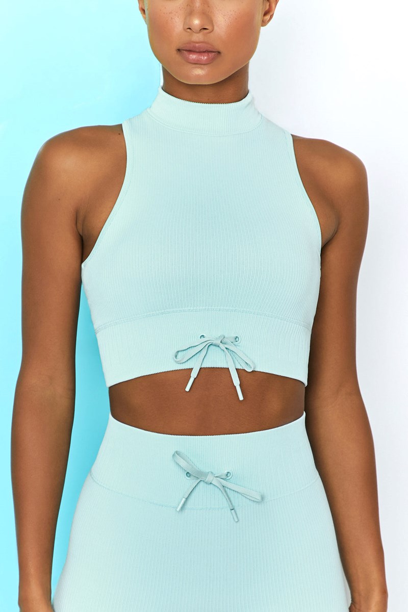 Bo+Tee Miles Ahead Acanalado High Neck Crop Top Azules Claro | EJHX86412