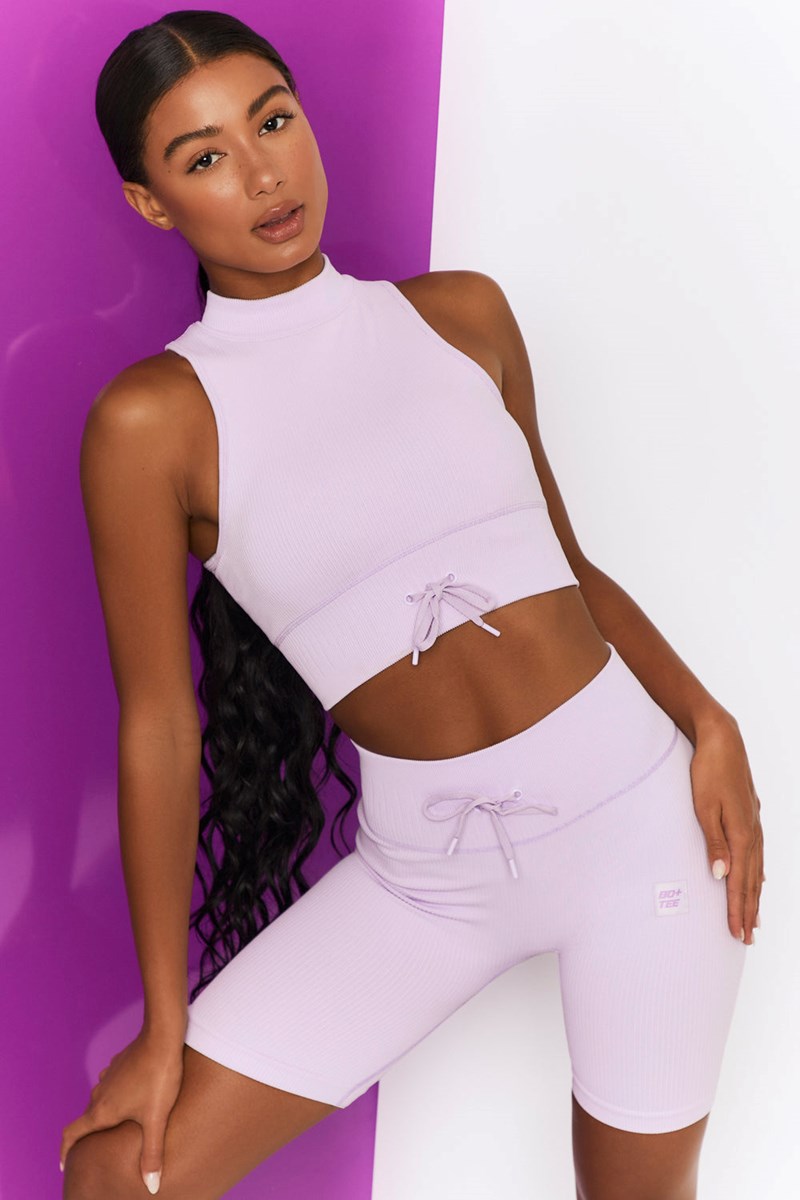 Bo+Tee Miles Ahead Acanalado High Neck Crop Top Lilac | RNHW81654