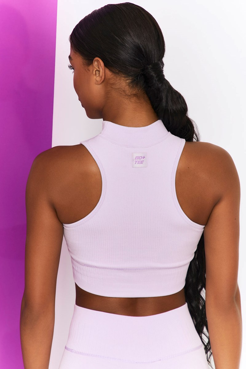 Bo+Tee Miles Ahead Acanalado High Neck Crop Top Lilac | RNHW81654