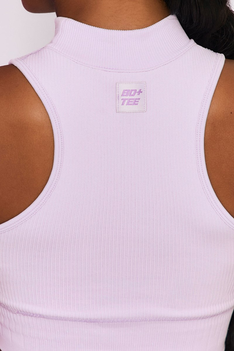 Bo+Tee Miles Ahead Acanalado High Neck Crop Top Lilac | RNHW81654