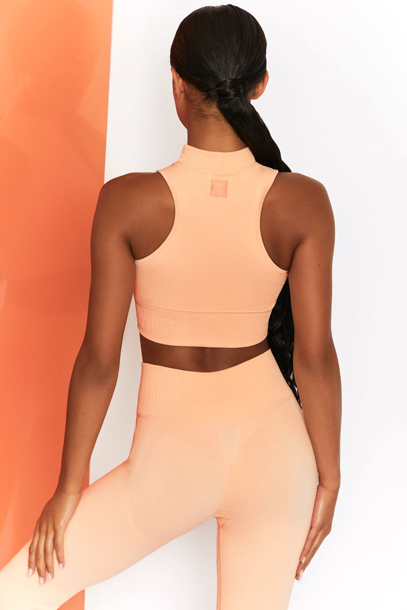 Bo+Tee Miles Ahead Acanalado High Neck Crop Top Peach | XUCA90312