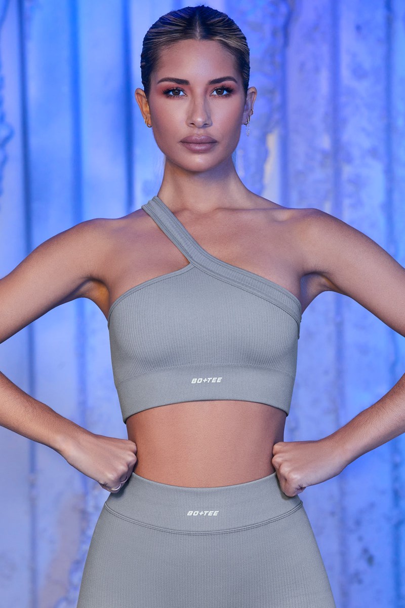 Bo+Tee On The Rink One Shoulder Sports Bra Gris | KBYR03791