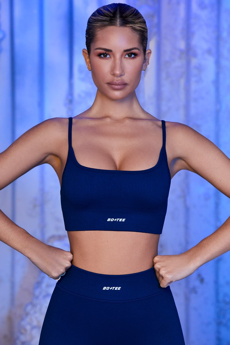 Bo+Tee Optimum Tiras Sports Bra Azul Marino | PAVL40273