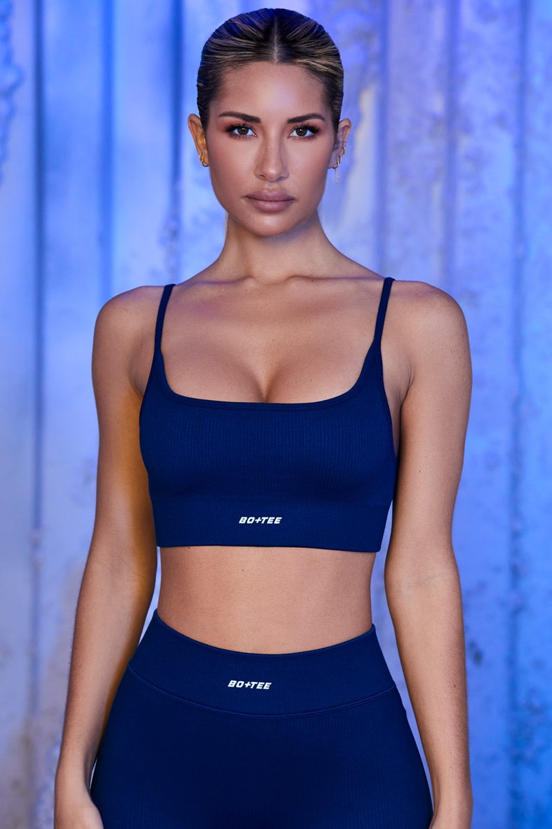 Bo+Tee Optimum Tiras Sports Bra Azul Marino | PAVL40273