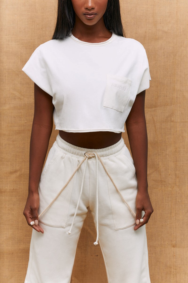 Bo+Tee Pull Up Cropped Pocket T-Shirt Ivory | QAXE46130