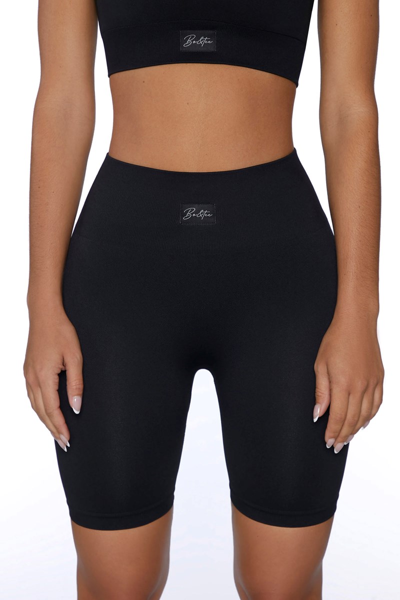 Bo+Tee Push Yourself Seamless High Waisted Ciclismo Shorts Negras | GIWZ56843