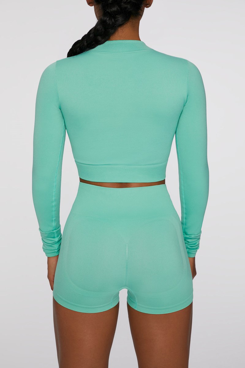 Bo+Tee Reach For It Seamless Long Sleeve Zip Up Crop Top Turquesa | XBFC23689