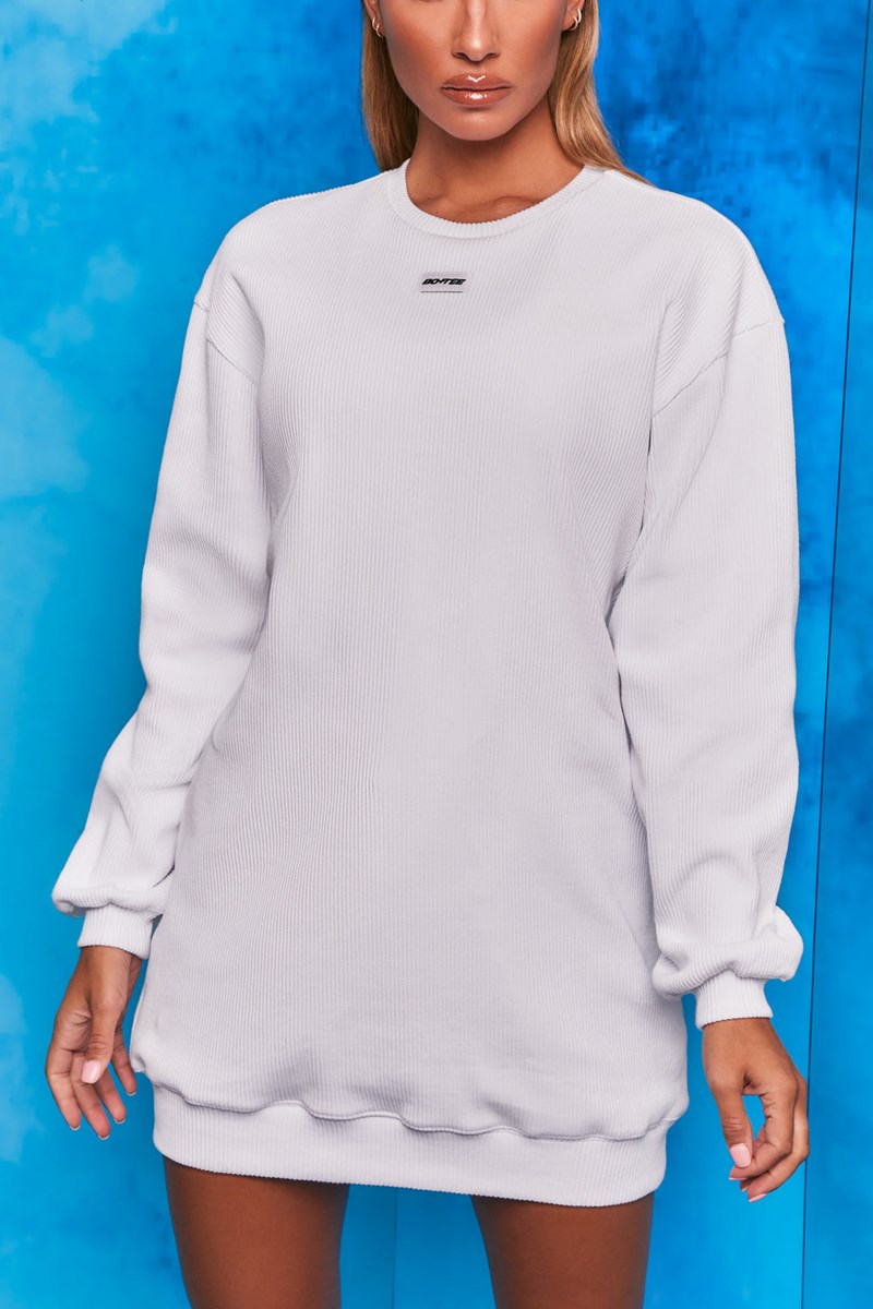 Bo+Tee Recover Acanalado Longline Sweatshirt Blancas | ALBQ36257