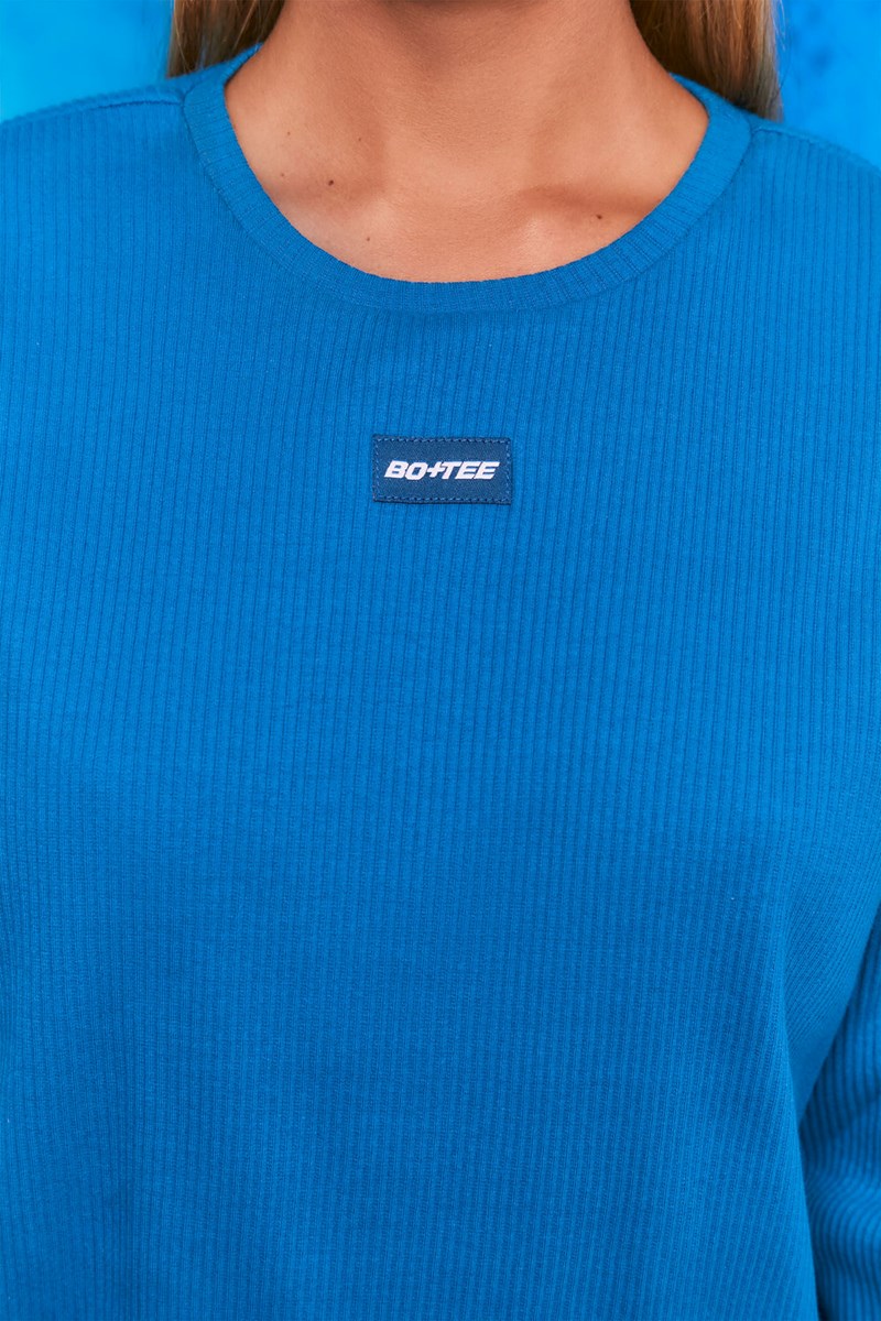 Bo+Tee Recover Acanalado Longline Sweatshirt Azules | JHMT50386