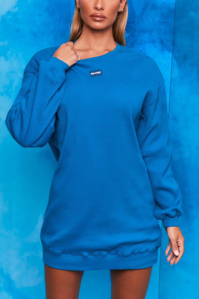 Bo+Tee Recover Acanalado Longline Sweatshirt Azules | JHMT50386