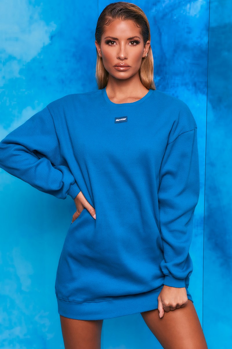 Bo+Tee Recover Acanalado Longline Sweatshirt Azules | JHMT50386