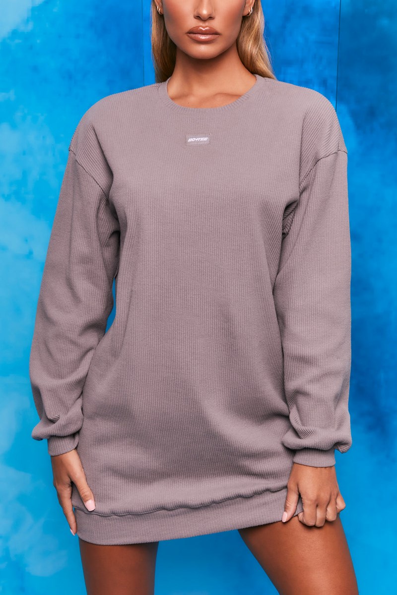 Bo+Tee Recover Acanalado Longline Sweatshirt Gris Oscuro | LEQT79423