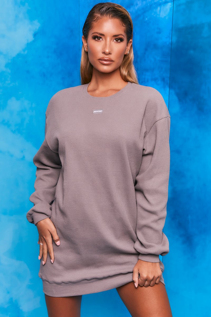 Bo+Tee Recover Acanalado Longline Sweatshirt Gris Oscuro | LEQT79423