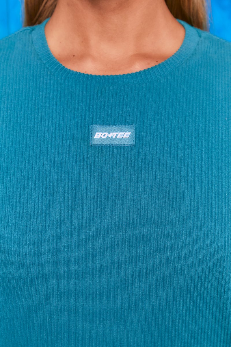 Bo+Tee Recover Acanalado Longline Sweatshirt Teal | NREF90537