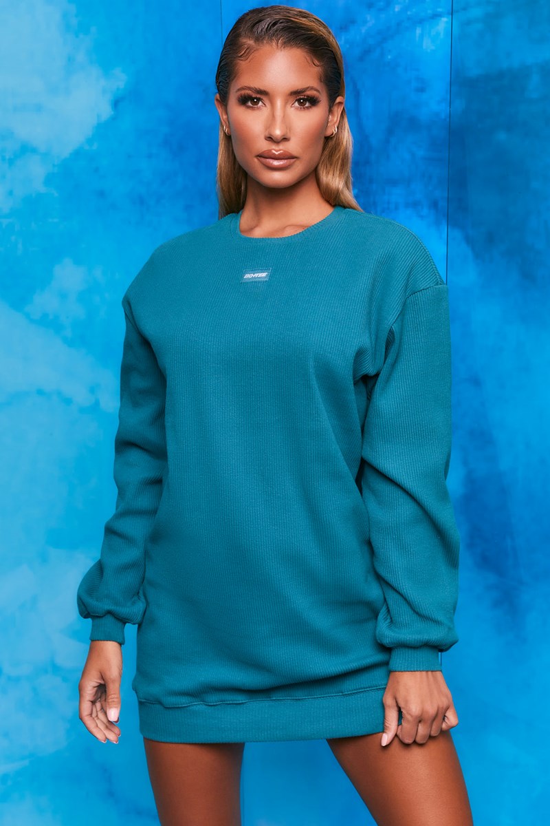 Bo+Tee Recover Acanalado Longline Sweatshirt Teal | NREF90537