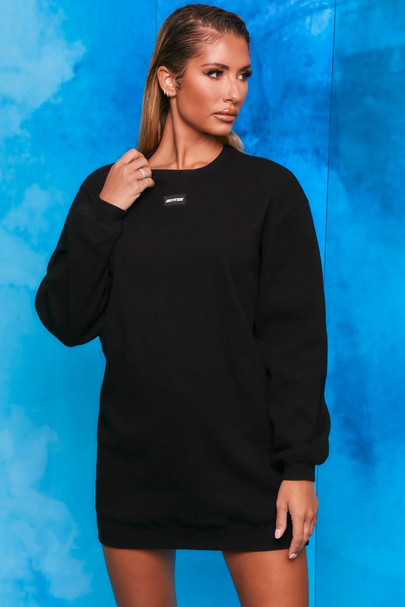 Bo+Tee Recover Acanalado Longline Sweatshirt Negras | VKPC49620