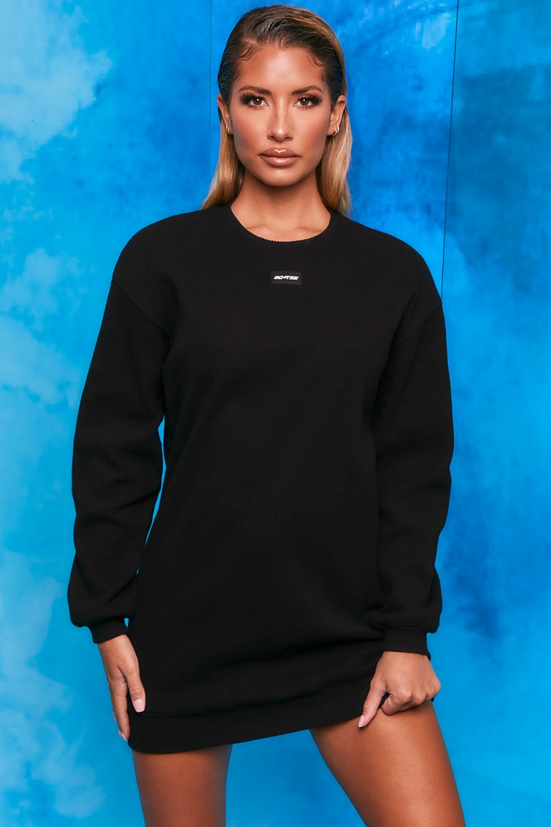 Bo+Tee Recover Acanalado Longline Sweatshirt Negras | VKPC49620