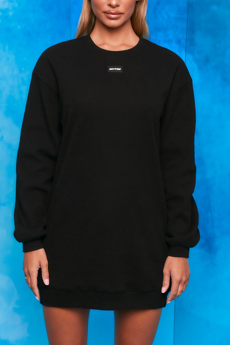 Bo+Tee Recover Acanalado Longline Sweatshirt Negras | VKPC49620