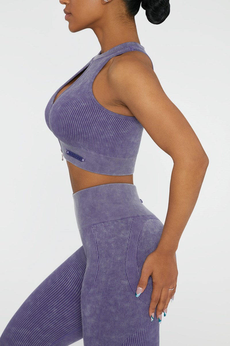 Bo+Tee Relay Keyhole Zip Crop Top Violet | YRBL39056