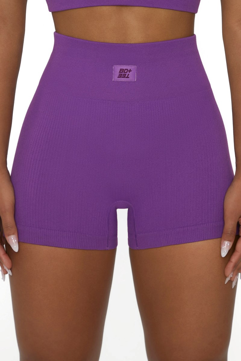 Bo+Tee Run For It Acanalado High Cintura Mini Shorts Moradas | XMIH29461