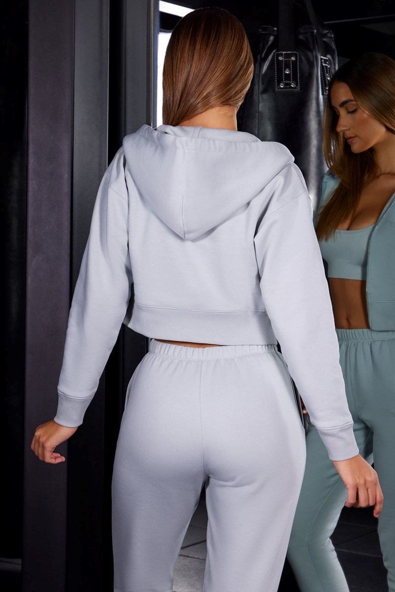 Bo+Tee Soaring Zip Up Cropped Encapuchado Jacket Gris | KCYO31094