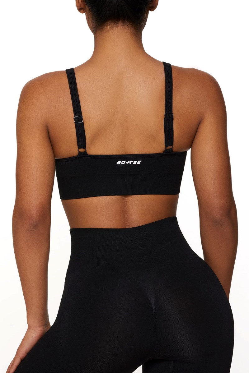 Bo+Tee Strength Plunge Neckline Sports Bra Negras | HNYA97431