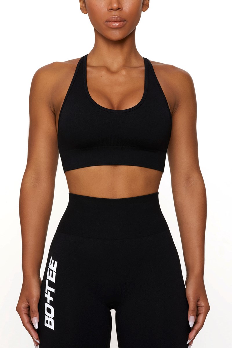 Bo+Tee Strength Plunge Neckline Sports Bra Negras | HNYA97431