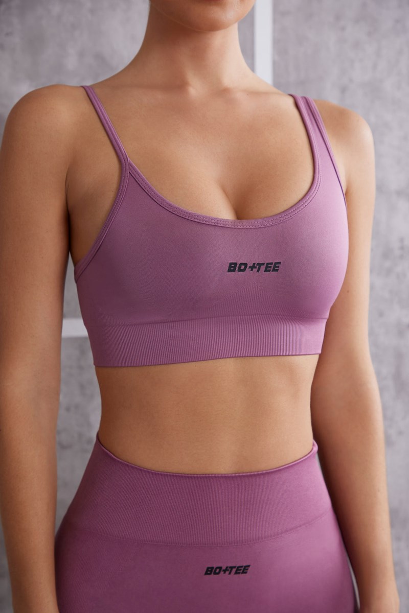 Bo+Tee Stretch Asymmetric Sports Bra Mauve | SXNV02918