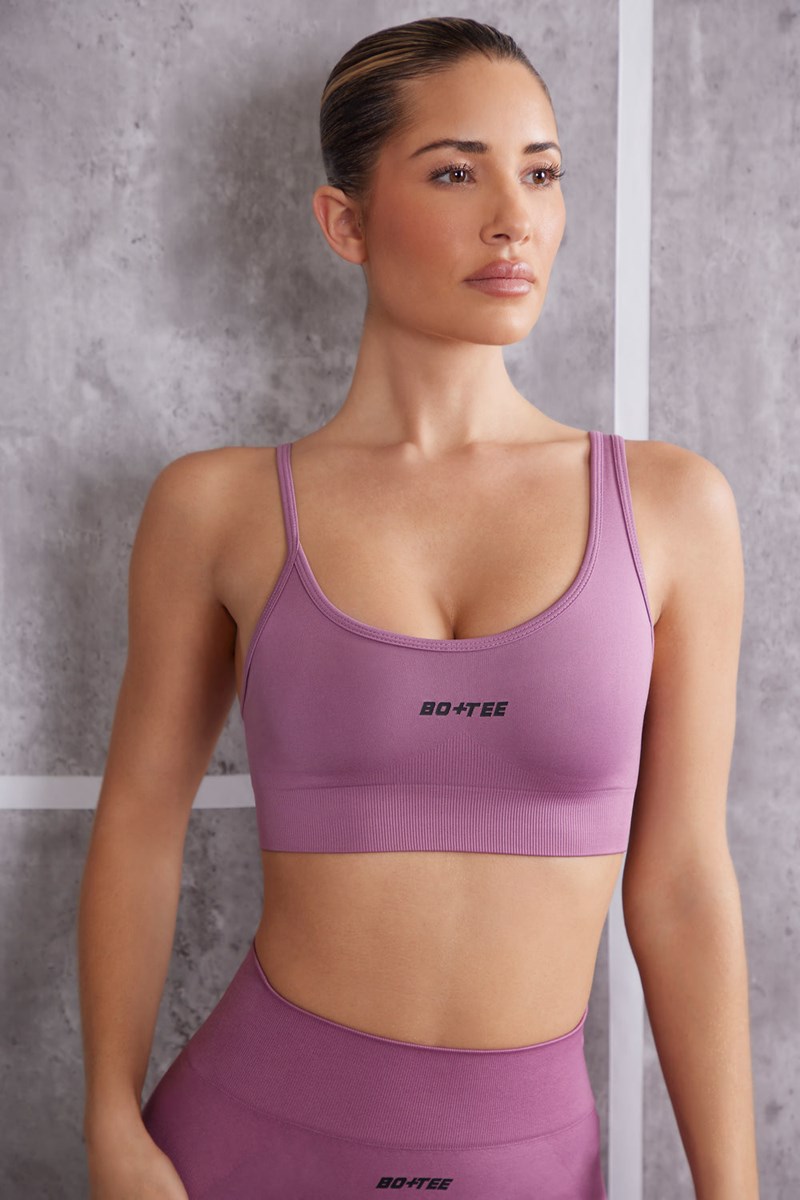 Bo+Tee Stretch Asymmetric Sports Bra Mauve | SXNV02918