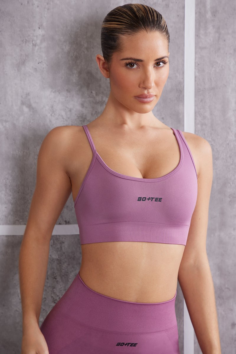 Bo+Tee Stretch Asymmetric Sports Bra Mauve | SXNV02918