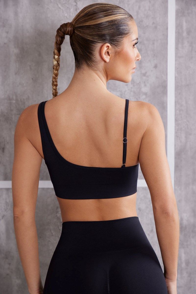 Bo+Tee Stretch Asymmetric Sports Bra Negras | XFYS28760