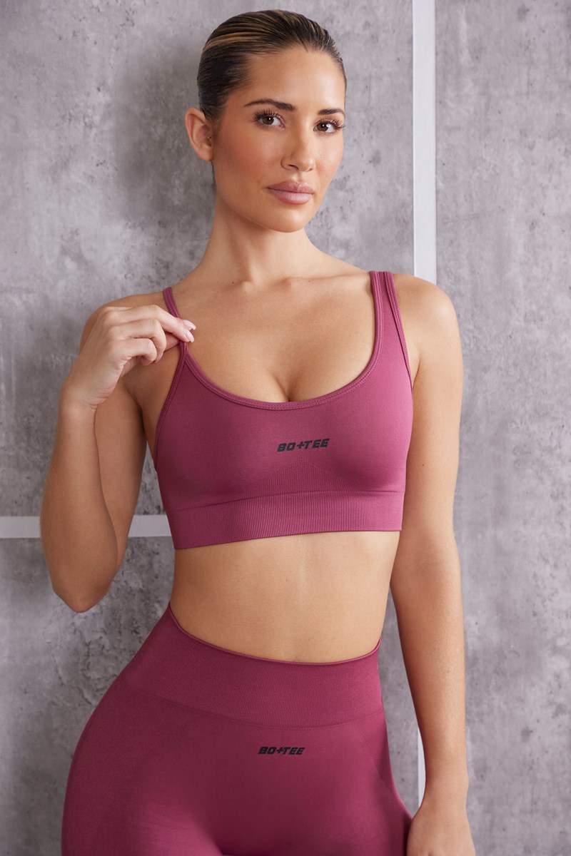 Bo+Tee Stretch Asymmetric Sports Bra Rosas Oscuro | DWVH56381