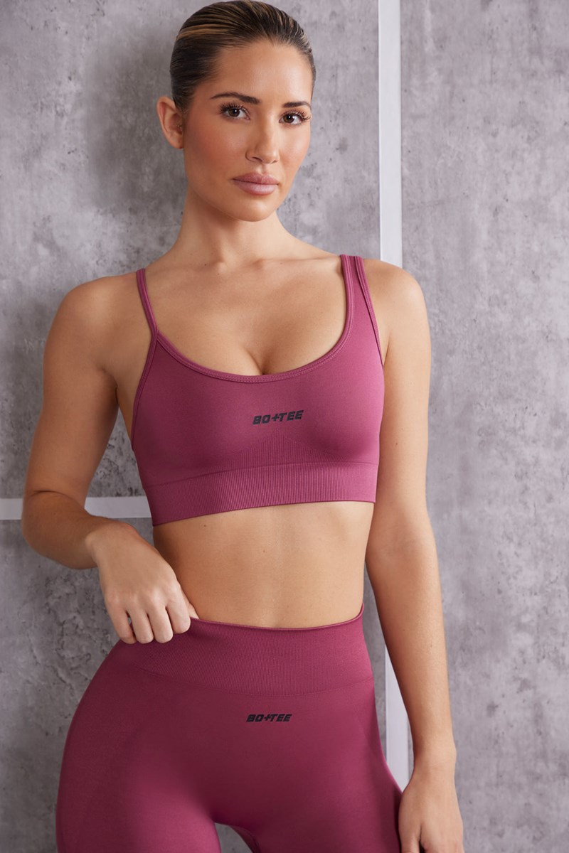 Bo+Tee Stretch Asymmetric Sports Bra Rosas Oscuro | DWVH56381