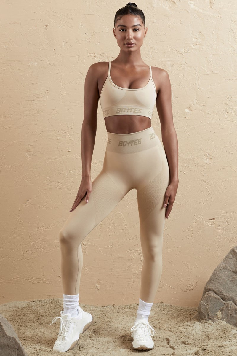 Bo+Tee Stronger Seamless High Cintura Leggings Beige | YQJK78956