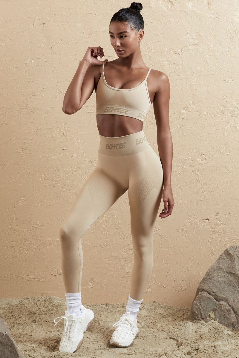 Bo+Tee Stronger Seamless High Cintura Leggings Beige | YQJK78956