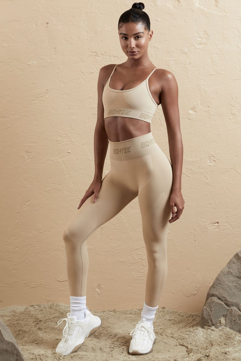 Bo+Tee Stronger Seamless High Cintura Leggings Beige | YQJK78956