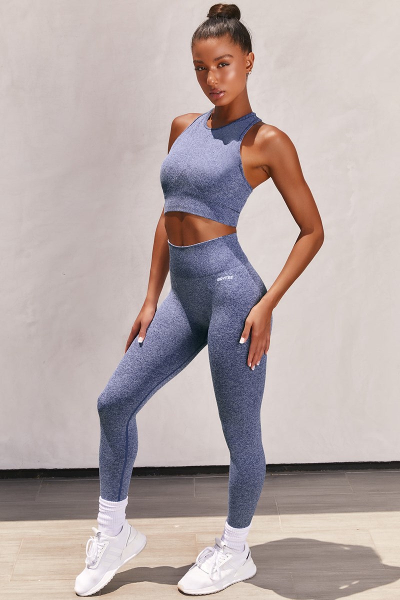 Bo+Tee Success Seamless High Neck Crop Top Azul Marino | IOUY96041