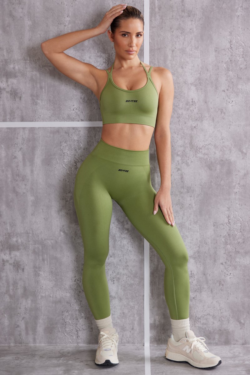 Bo+Tee Superset High Cintura Seamless Leggings Verde Oliva | EPVT18204