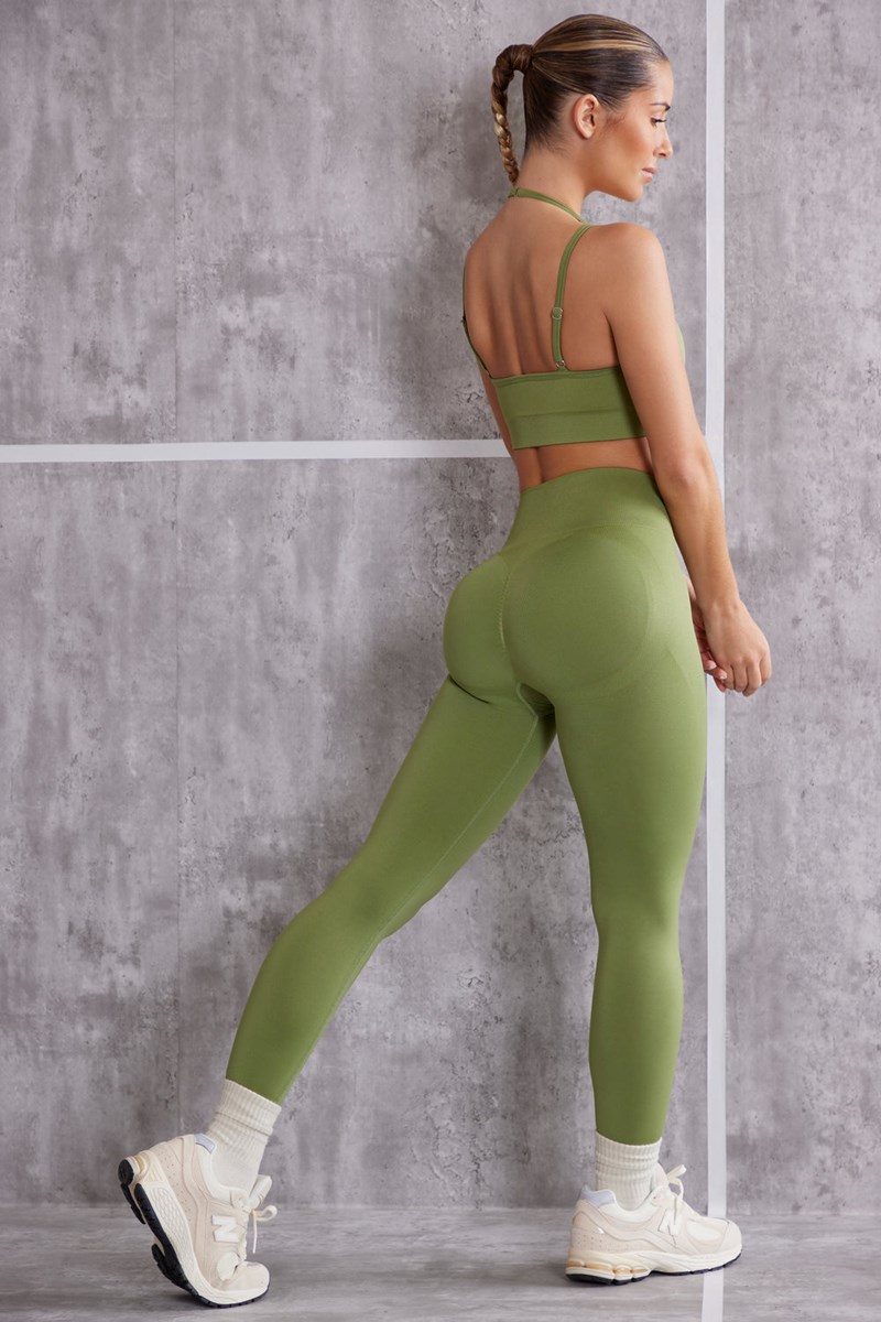 Bo+Tee Superset High Cintura Seamless Leggings Verde Oliva | EPVT18204